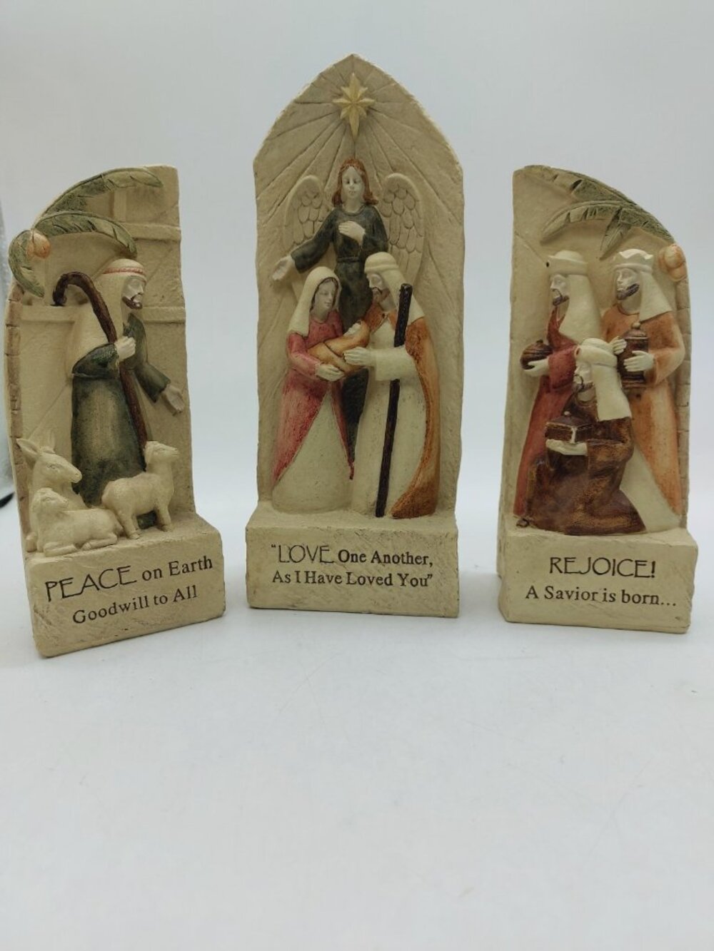 Nativity Scene Dicksons Collection  "Peace Love Rejoice" Christmas 3 Piece Set